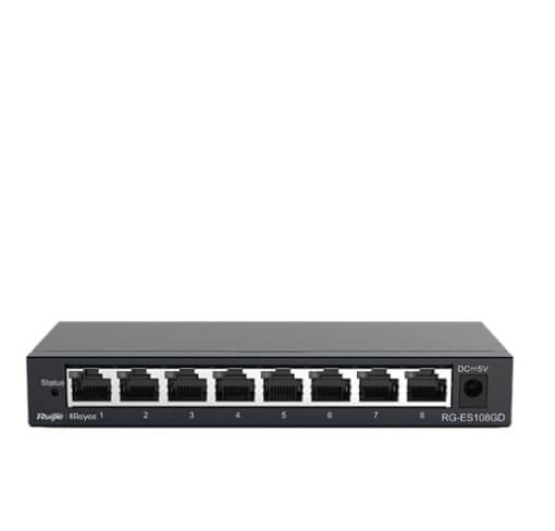 Ruijie Reyee RG ES108GD 8 Port Gigabit Unmanaged Switch 8 Gigabit RJ45 Ports Steel Case