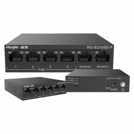 All Ruijie Reyee RG-ES106D-P V2 6-port Unmanaged Desktop Switch